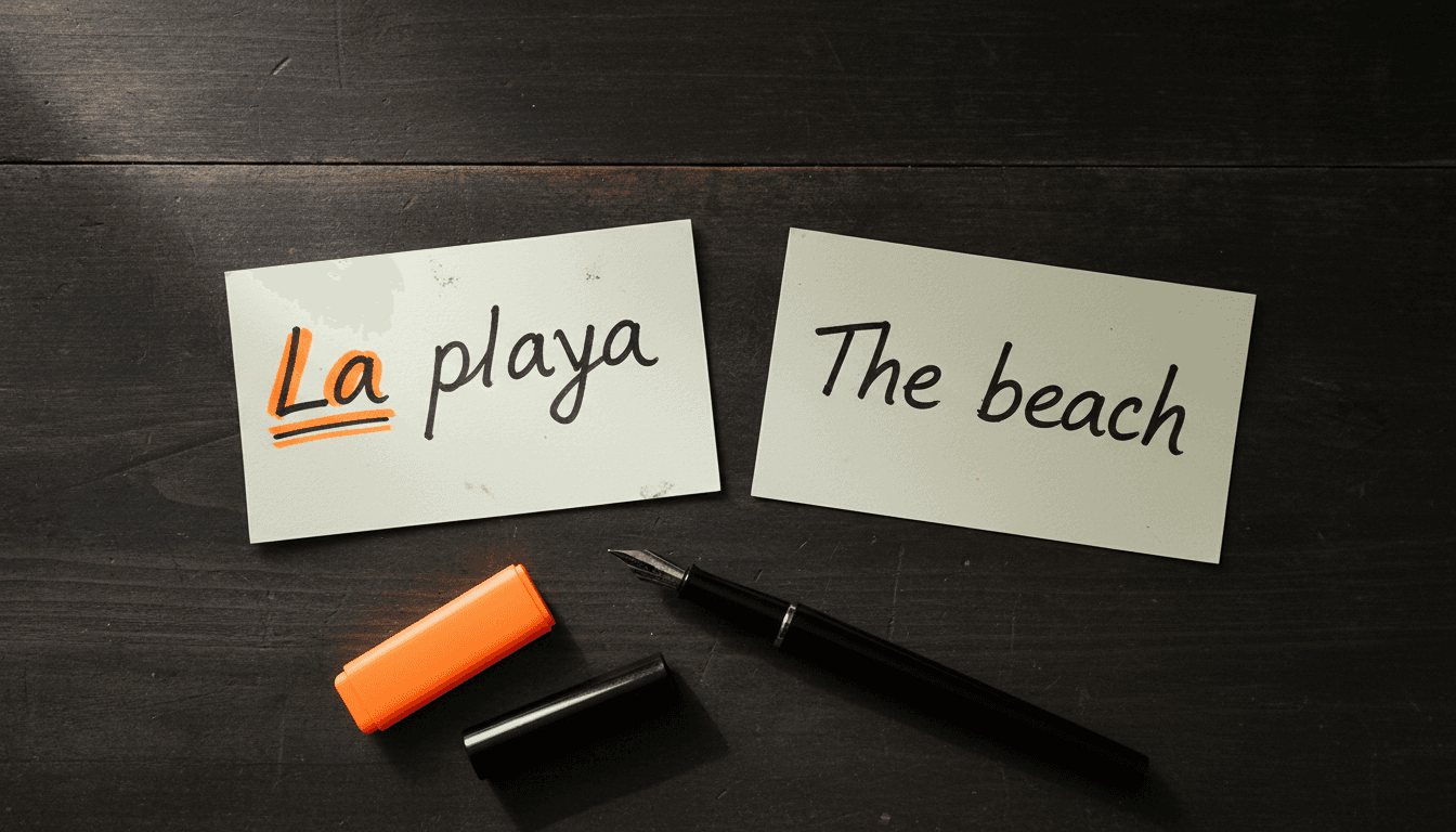 Example Spanish flashcards with articles